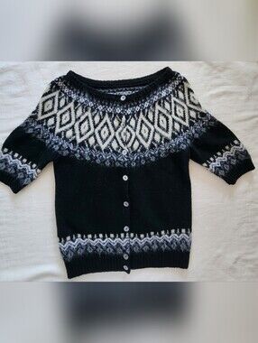 Benetton Wool Mohair Fair Isle Nordic Cardigan Sweater M